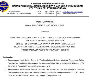 PENGUMUMAN PELAKSANAAN SELEKSI TAHAP IV (EMPAT) MELIPUTI TES KEBUGARAN JASMANI, TES WAWANCARA DAN TES PERFORMA FISIK SIPENCATAR POLBIT