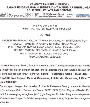 PENGUMUMAN PENDAFTARAN SIPENCATAR MANDIRI GELOMBANG I TAHUN AKADEMIK 2026/2027