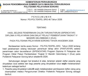 PENGUMUMAN HASIL SIPENCATAR MANDIRI GELOMBANG II TAHUN 2026