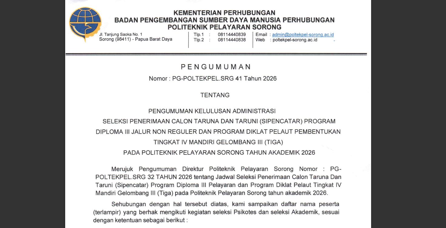 PENGUMUMAN KELULUSAN ADMINISTRASI SIPENCATAR MANDIRI GELOMBANG III TAHUN 2026